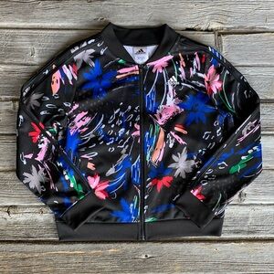 Adidas Girls XL (16) Black Floral Zip-Up Track Jacket